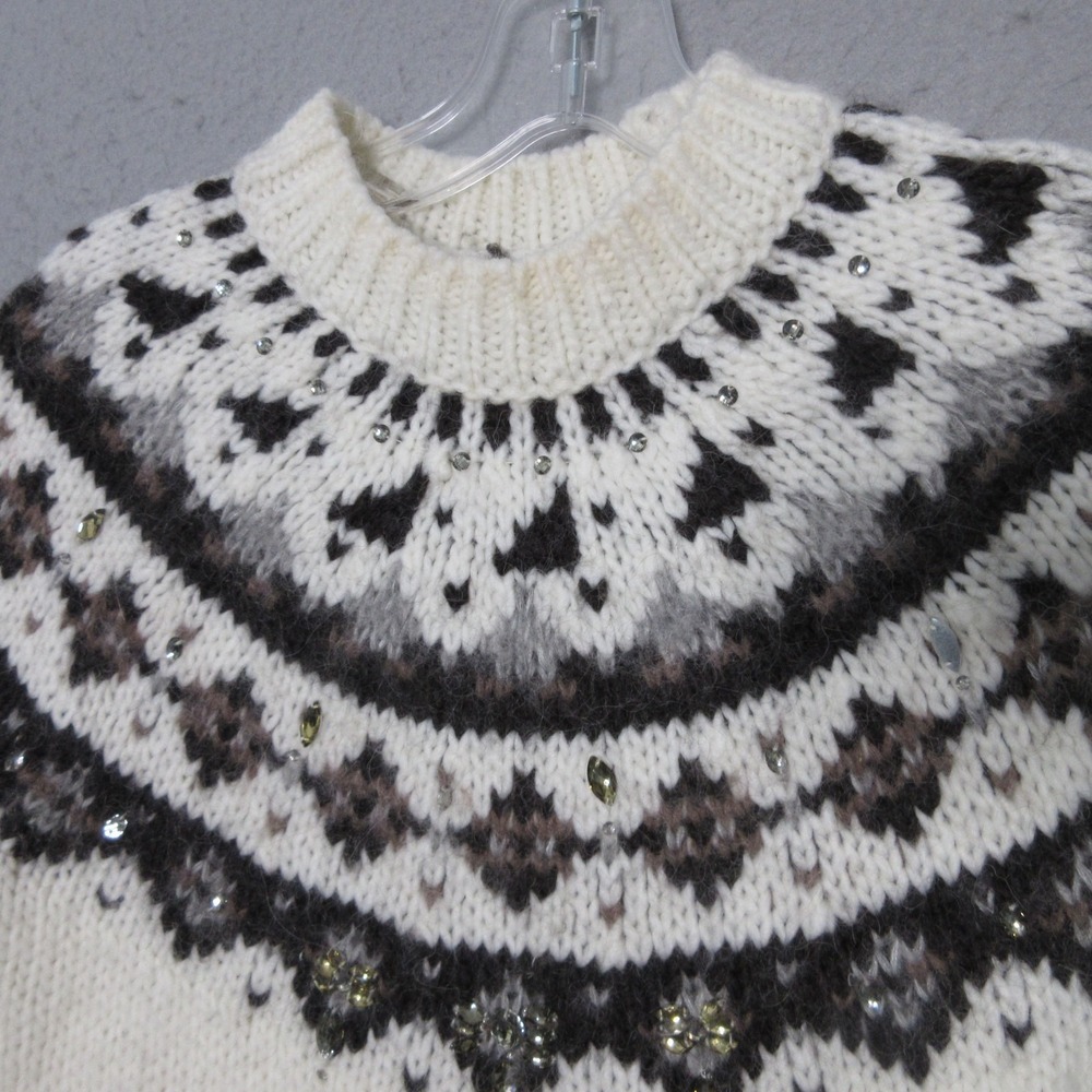 LOFT Sweater XS Fair Isle Fisherman Embellished Beaded Wool Alpaca Blend Nordic - Picture 2 of 9